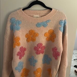 Floral Knit Sweater - Cream, Blue, Pink, Orange